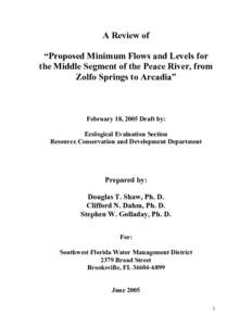 A Review of “Proposed Minimum Flows and Levels for the Middle Segment of the Peace River, from Zolfo Springs to Arcadia”