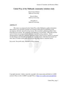 Journal of Academic and Business Ethics  United Way of the Midlands community relations study Julia Cronin-Gilmore Bellevue University Myra Jo Bates