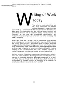 bonniejocampbell.com  Excerpt from the introductory essay from Our Working Lives, by Bonnie Jo Campbell ©2000  riting of Work