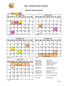 FORT LA BOSSE SCHOOL DIVISIONSchool Calendar KEY Holiday Admin