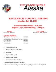 CITY OF NORTH POLE  Alaska REGULAR CITY COUNCIL MEETING Monday, July 21, 2014