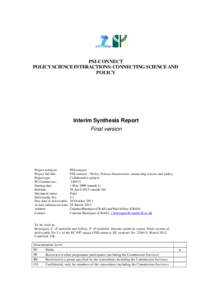 PSI-CONNECT POLICY SCIENCE INTERACTIONS: CONNECTING SCIENCE AND POLICY Interim Synthesis Report Final version