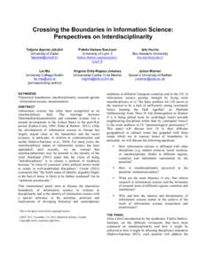 Crossing the Boundaries in Information Science: Perspectives on Interdisciplinarity Tatjana Aparac-Jelušić University of Zadar [removed]