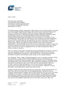 June 1, 2014 The Honorable Fred Upton The Honorable Diana DeGette Committee on Energy and Commerce 2125 Rayburn House Office Building Washington, DC 20515