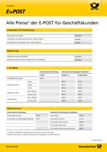 Preisliste  Alle Preise1 der E-POST für Geschäftskunden Produktpaket für Portalnutzung Monatlicher Grundpreis