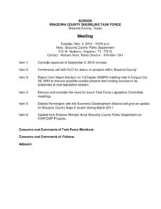 AGENDA BRAZORIA COUNTY SHORELINE TASK FORCE Brazoria County, Texas Meeting Tuesday, Nov. 9, [removed]:00 a.m.