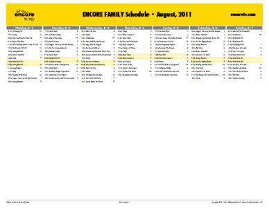 ENCORE FAMILY Schedule - August, 2011