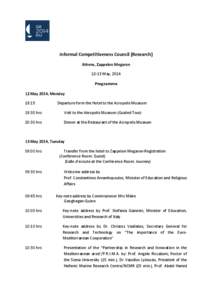Informal Competitiveness Council (Research) Athens, Zappeion Megaron[removed]May, 2014 Programme 12 May 2014, Monday