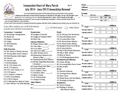 Env #: Immaculate Heart of Mary Parish July[removed]June 2015 Stewardship Renewal You are invited to be a part of the active mission and ministry of our parish. • Please print the name of each family member on the lines