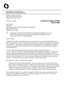 O Comptroller of the Currency Administrator of National Banks Southern District Licensing 500 North Akard, Suite 1600 Dallas, Texas[removed]