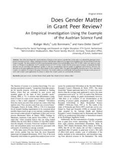 Original Article  Does Gender Matter in Grant Peer Review? An Empirical Investigation Using the Example of the Austrian Science Fund