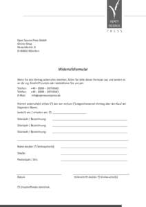 Open Source Press GmbH Online-Shop Hesseloherstr. 9 D[removed]München  Widerrufsformular