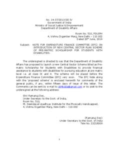 No[removed]DD IV Government of India Ministry of Social Justice & Empowerment Department of Disability Affairs Room No. 510, PDUIPH 4, Vishnu Digamber Marg, New Delhi – [removed]