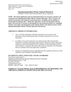 Papahānaumokuākea Marine National Monument Permit Application – Conservation and Management OMB Control # [removed]Page 1 of 15  PMNM[removed]