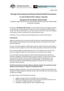 AGENDA ITEM 6  Meeting of International and National Mental Health Commissions 11 and 12 March 2013, Sydney, Australia Aboriginal and First Nations Mental Health (NZ Mental Health Commissioner, Australian Mental Health C