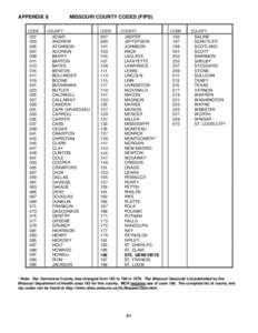 MISSOURI COUNTY CODES (FIPS) - ALPHABETIC LISTING BY COUNTY