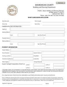 Print Form  WAHKIAKUM COUNTY Building and Planning Department Charles J. Beyer, Building and Planning Manager 64 Main Street, P. O. Box 97