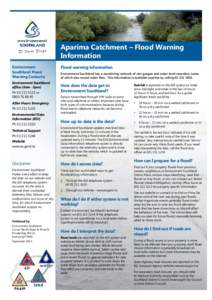 Aparima Catchment – Flood Warning Information Environment Southland Flood Warning Contacts: Environment Southland