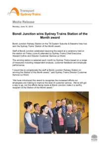[removed]Bondi Junction wins Sydney Trains Station of the Month award media release