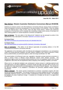 Electrical Contractor Issue No: 015 – MarchNew Edition: Western Australian Distribution Connections Manual (WADCM)