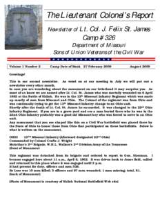 The Lieutenant Colonel’s Report Newsletter of Lt. Col. J. Felix St. James Camp #326  Department of Missouri