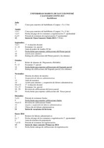UNIVERSIDAD MARISTA DE SAN LUIS POTOSÍ CALENDARIO OTOÑO 2013 Bachillerato Julio 31