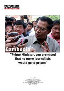 Cambodia “Prime Minister, you promised that no more journalists would go to prison”  February 2010