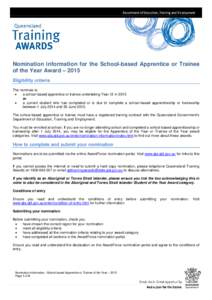 School-based Apprentice or Trainee of the Year Award - Nomination Information