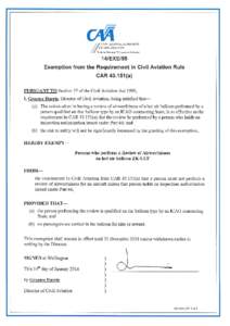 14/EXE/55 Exemption from the Requirement in Civil Aviation Rule CAR[removed]a)