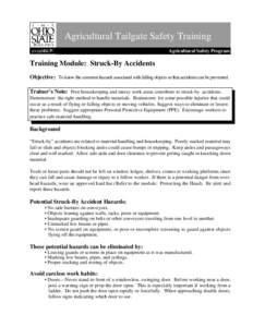 Agricultural Tailgate Safety Training Agricultural Safety Program Training Module: Struck-By Accidents Objective: To know the common hazards associated with falling objects so that accidents can be prevented. Trainer’s