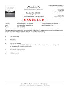 CITY OF LAKE OSWEGO  AGENDA REDEVELOPMENT AGENCY  Tuesday, May 15, 2012