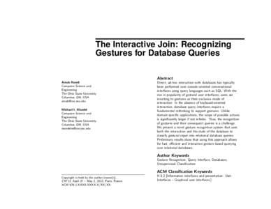The Interactive Join: Recognizing Gestures for Database Queries Abstract
