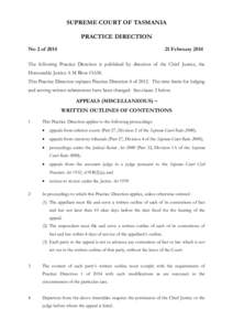 SUPREME COURT OF TASMANIA PRACTICE DIRECTION No 2 of[removed]February 2014