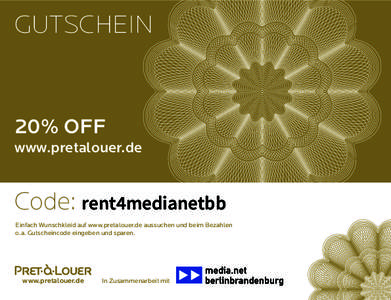 GUTSCHEIN  20% OFF www.pretalouer.de