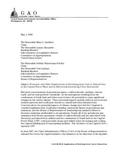 GAO-08-601R Economic and Other Implications of Switching from Coal to Natural Gas at the Capitol Power Plant and at Electricity-Generating Units Nationwide