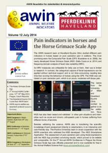 AWIN Newsletter for stakeholders & interested parties  Volume 12 July 2014 Pain indicators in horses and the Horse Grimace Scale App
