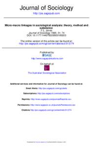 Journal of Sociology http://jos.sagepub.com Micro-macro linkages in sociological analysis: theory, method and substance F.L. Jones