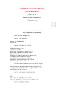 CONSOLIDATED TO 1 DECEMBER 2014 LAWS OF SEYCHELLES CHAPTER 111 LEGAL PRACTITIONERS ACT [1st September,1994] Act 4 of 1991