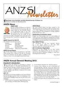 Newsletter of the Australian and New Zealand Society of Indexers Inc. Volume 8 | number 10 | November 2012 ANZSI News  ANZSI AGM
