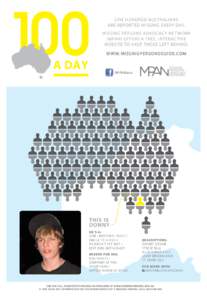 ONE HUNDRED AUSTRALIANS ARE REPORTED MISSING EVERY DAY. MISSING PERSONS ADVOCACY NETWORK (MPAN) OFFERS A FREE, INTERACTIVE WEBSITE TO HELP THOSE LEFT BEHIND. WWW.MISSINGPERSONSGUIDE.COM