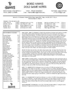 BOISE HAWKS 2012 GAME NOTES Media Contact: Mike Safford Jr. Phone: ([removed]Twitter: #BoiseHawksRadio