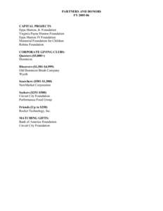 PARTNERS AND DONORS FY[removed]CAPITAL PROJECTS Eppa Hunton, Jr. Foundation Virginia Payne Hunton Foundation Eppa Hunton IV Foundation