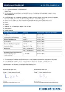 LEISTUNGSERKLÄRUNG  Nr. RF-TRE-EN442G.3 – Handtuchheizkörper (Designheizkörper) Mystar Trend