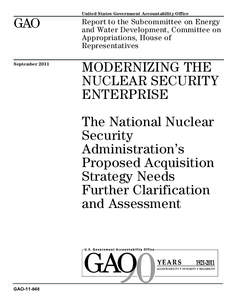 United States Government Accountability Office  GAO Report to the Subcommittee on Energy and Water Development, Committee on