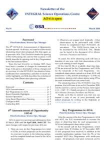 Newsletter of the INTEGRAL Science Operations Centre AO-6 is open No 19  March 2008
