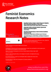 Feminist Economics Research Notes Expenditure Incidence Analysis: A Gender-Responsive Budgeting Tool for Educational Expenditure in Timor-Leste? Siobhan Austen, Monica Costa, Rhonda Sharp, and Diane Elson Cooperative Con