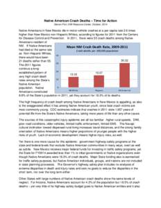 Native American Crash Deaths – Time for Action Steven Flint, DWI Resource Center, October, 2014 Native Americans in New Mexico die in motor vehicle crashes at a per capita rate 2.6 times higher than New Mexico non-Hisp