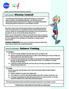 TRAIN LIKE AN ASTRONAUT MISSION HANDOUT  YOUR MISSION: Mission: Control!