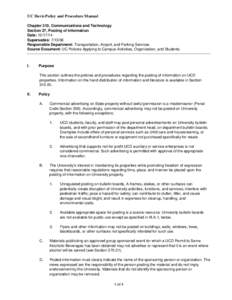 UC Davis Policy and Procedure Manual Chapter 310, Communications and Technology Section 27, Posting of Information Date: Supersedes: Responsible Department: Transportation, Airport, and Parking Services