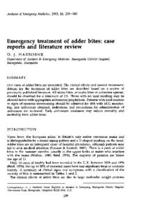 Archives of Emergency Medicine, 1993, 10, [removed]Emergency treatment of adder bites: